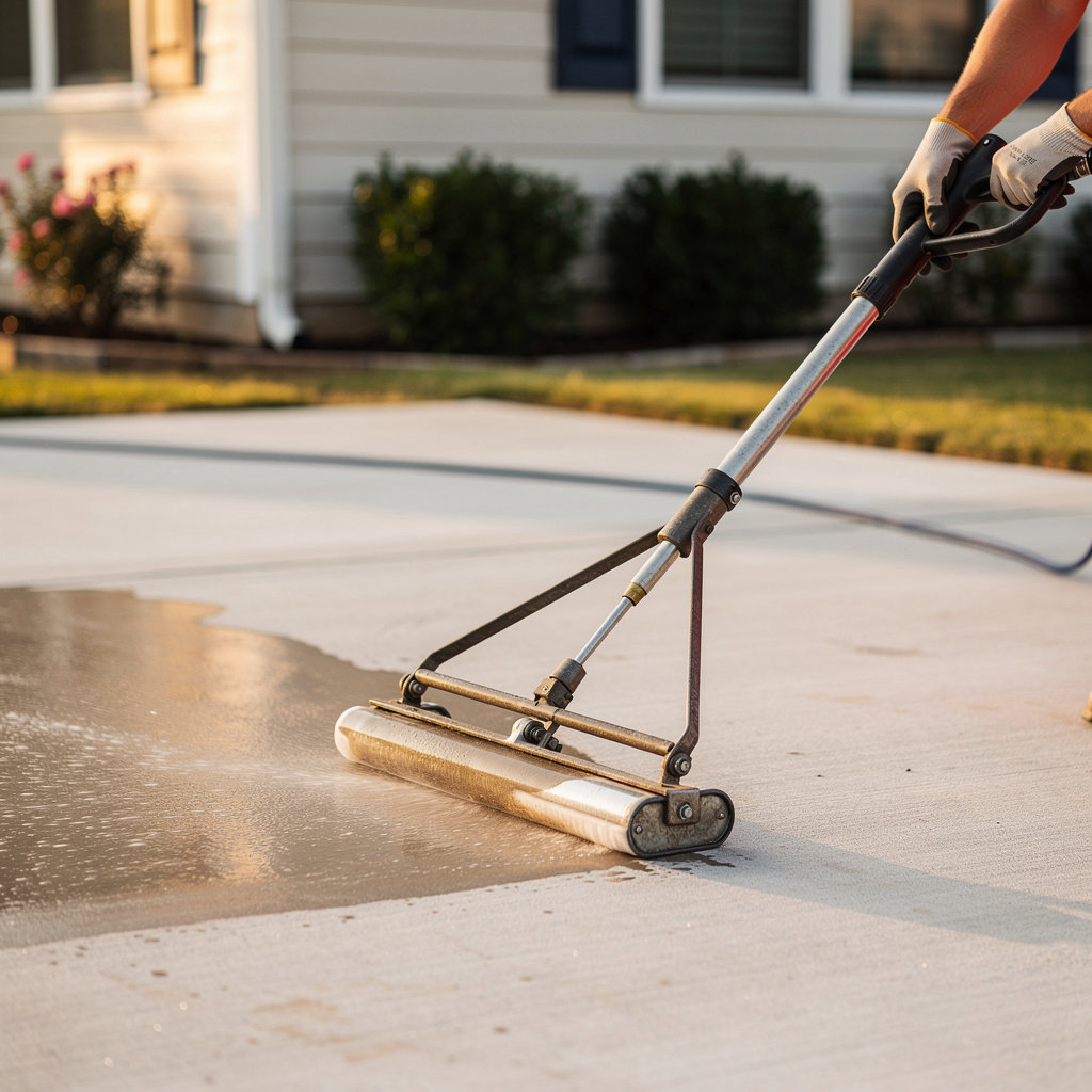 Legacy Home & Land Services LLC pressure washing a clean residential home exterior in Hutto, Texas, showing restored siding and concrete for curb appeal